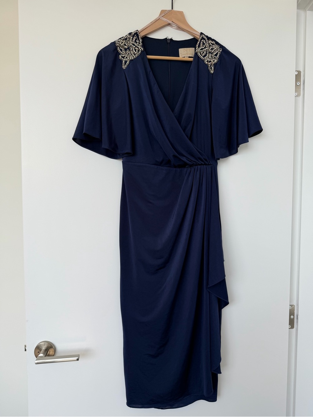 Jenny Packham Beaded Melissa Jersey Shift Dress US4 w/matching feather shrug